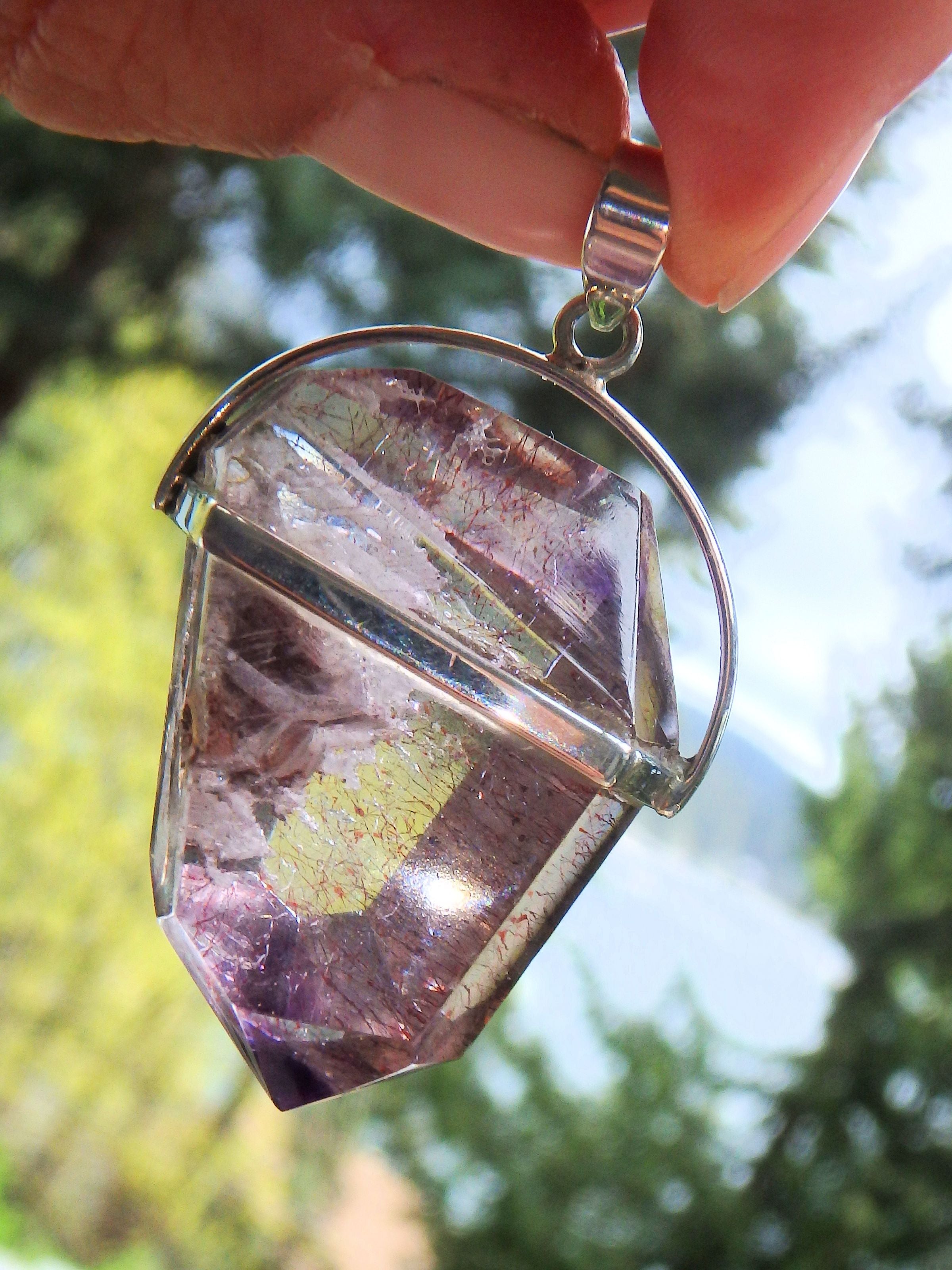 Pretty Inclusions! Chunky Super 7 (Melody Stone) Partially Polished Pendant in Sterling Silver (Includes Silver Chain) - Earth Family Crystals