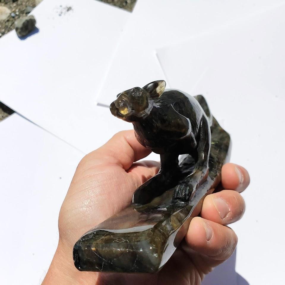 Fascinating Australian Kangaroo Labradorite Large Display Home Decor Carving - Earth Family Crystals