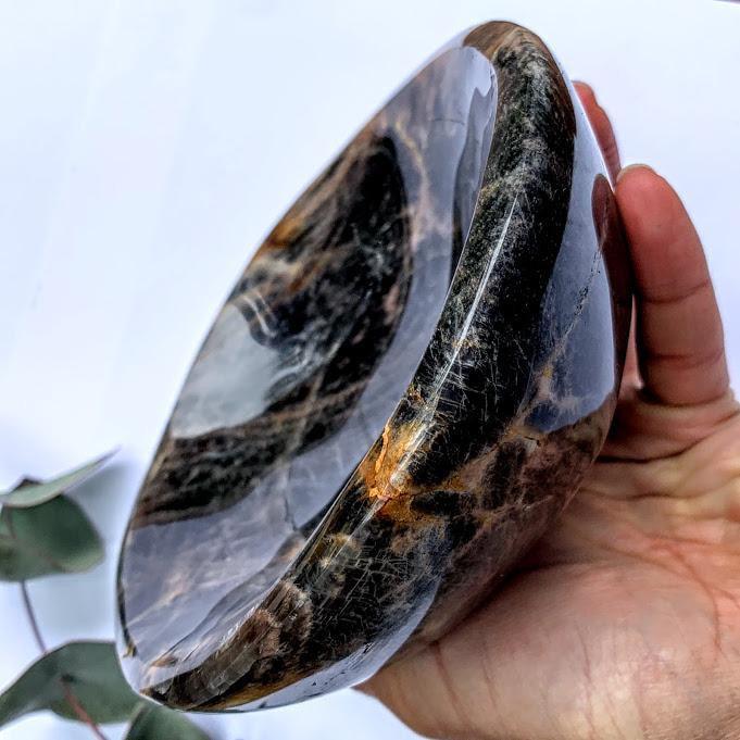 Amazing XL Black Moonstone Bowl Carving~ Ideal to Hold Precious jewelry & Small Crystals Inside - Earth Family Crystals