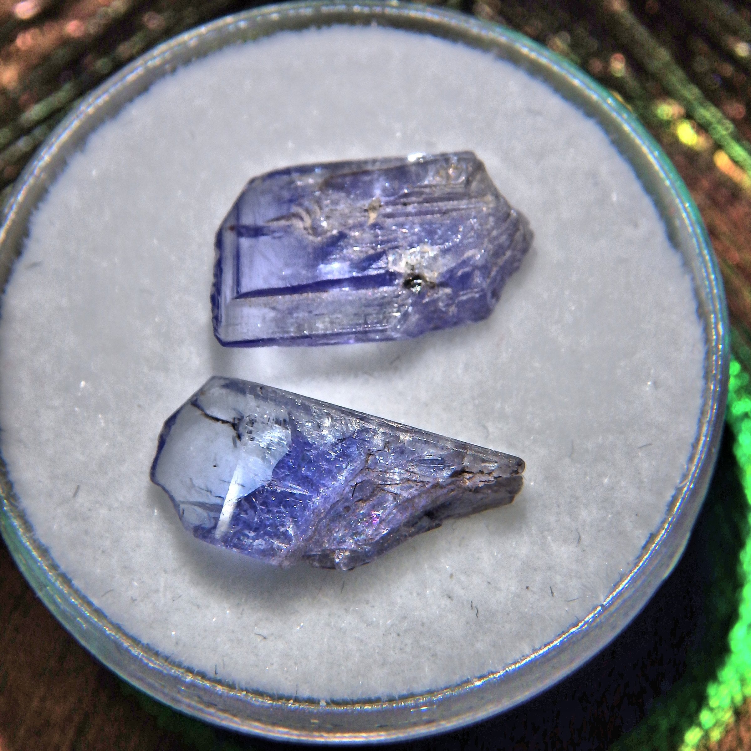 Set of 2 Natural Gemmy Tanzanite Points in Collectors Box