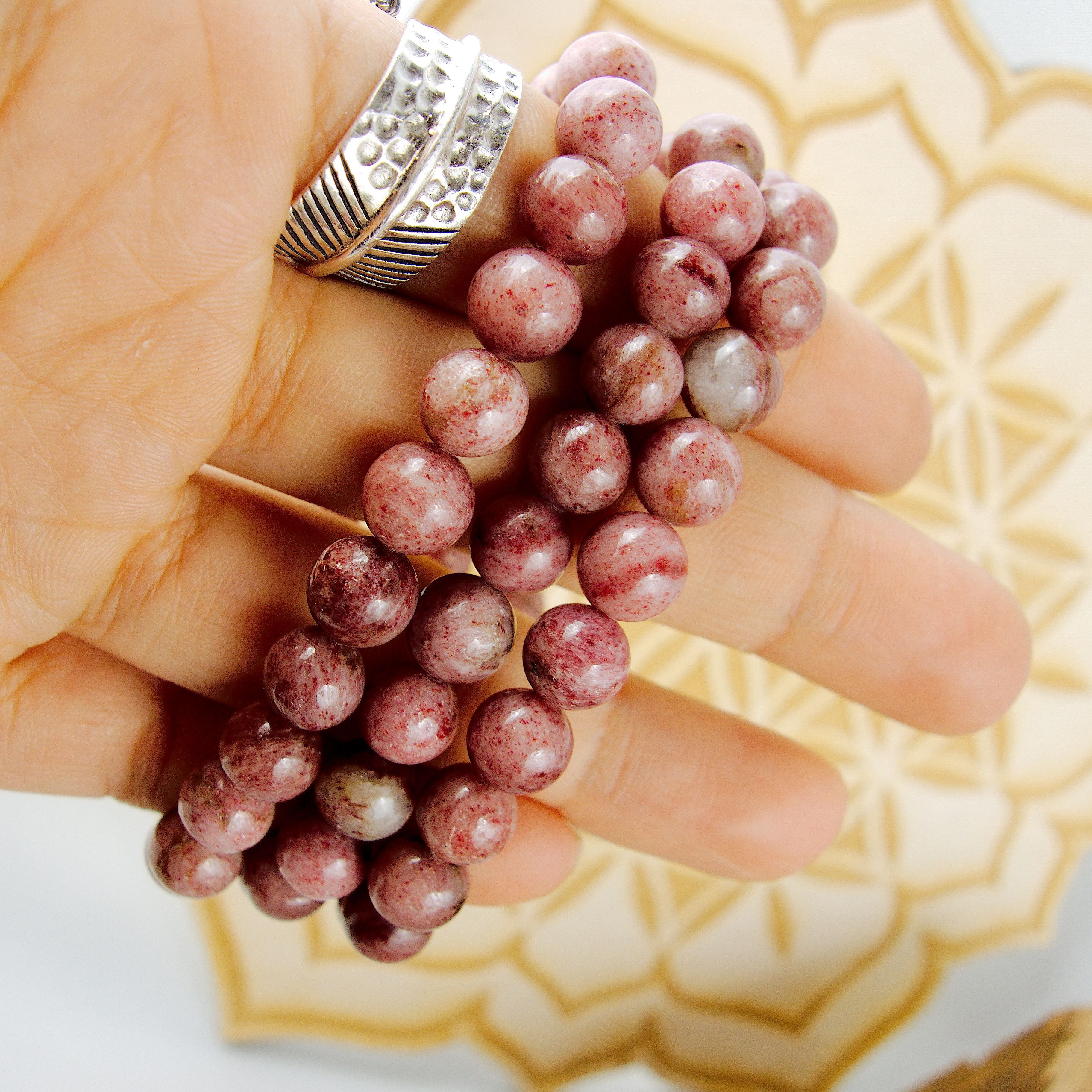 Gorgeous & Rare Greenland Thulite Rounded Bead Bracelet on Stretchy Cord - Earth Family Crystals