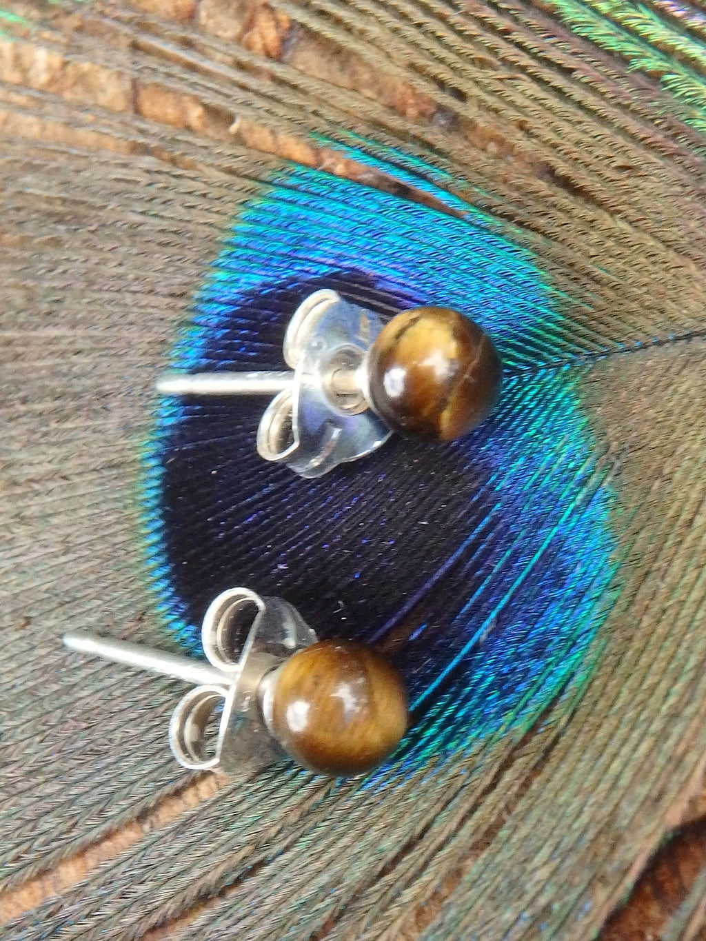 Dainty Tiger Eye Studs in Sterling Silver 1 - Earth Family Crystals