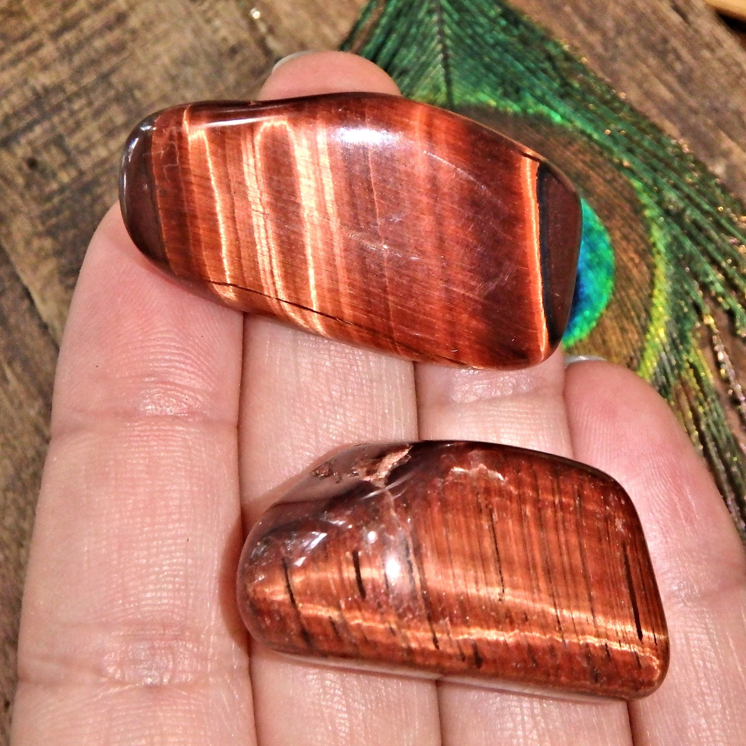 Set of 2 Red & Golden Tiger Eye Tumbled Pocket Stones