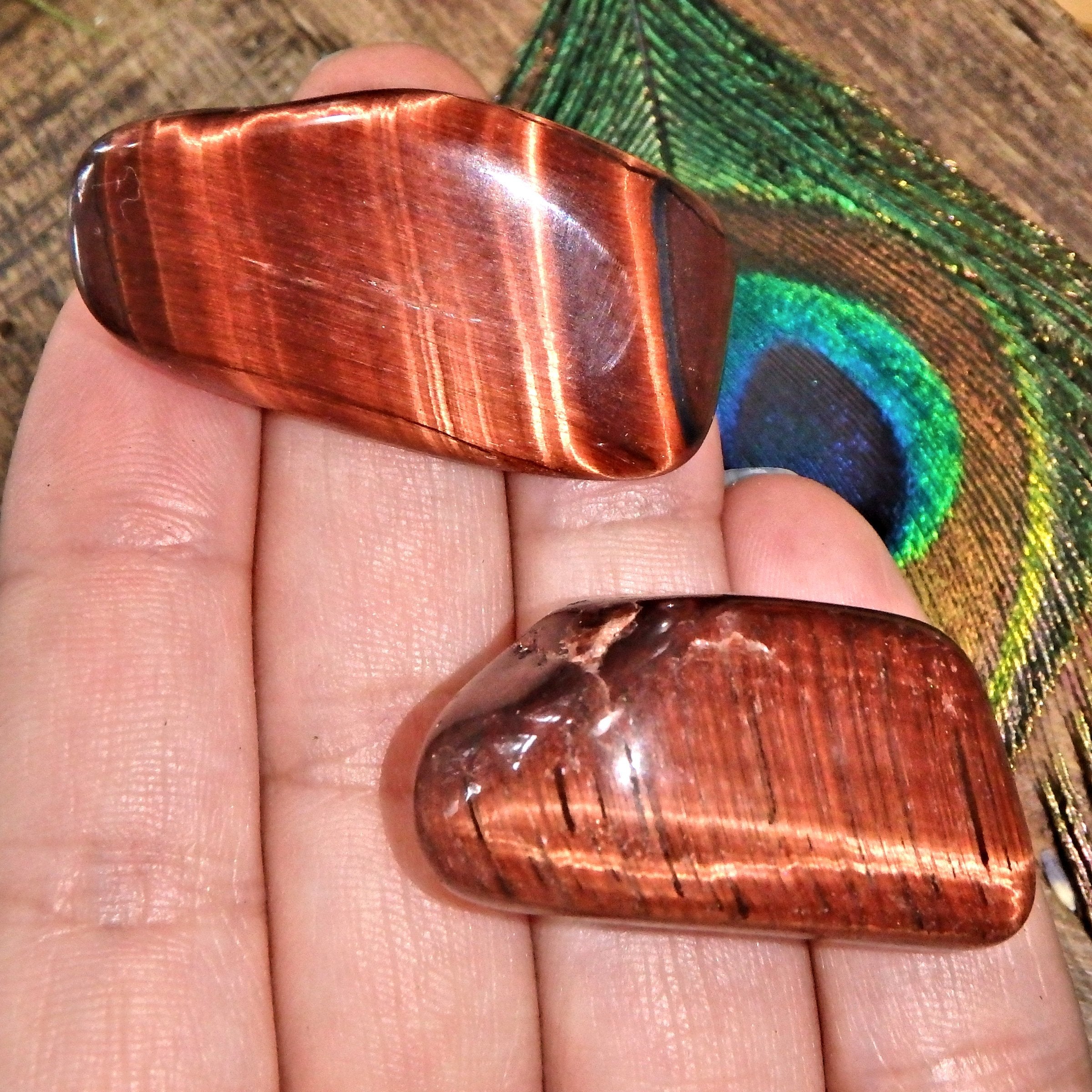 Set of 2 Red & Golden Tiger Eye Tumbled Pocket Stones