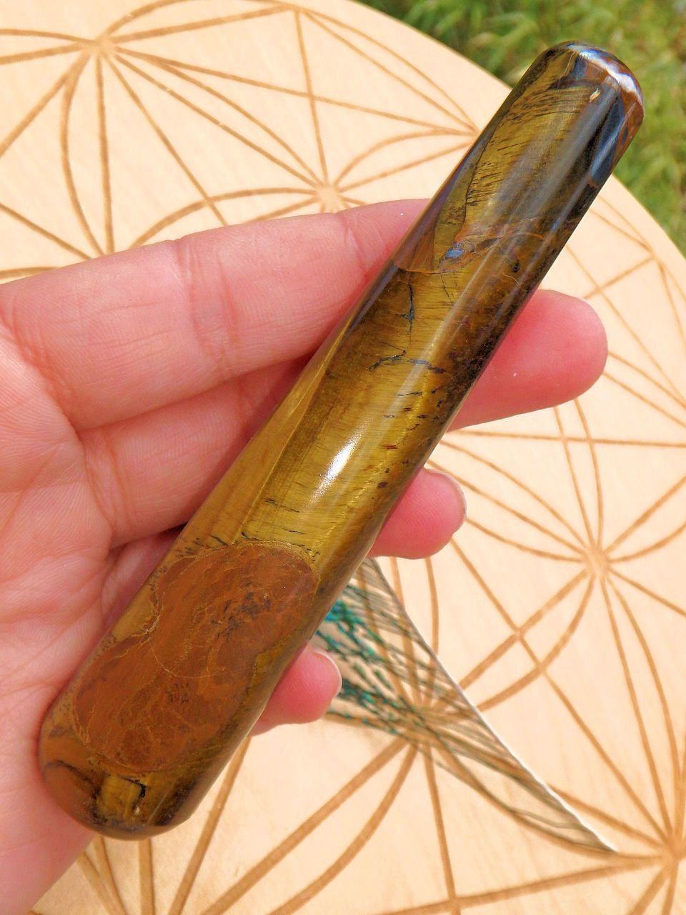 Captivating Golden Sheen Tiger Eye Wand Carving 3 - Earth Family Crystals