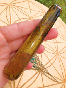 Captivating Golden Sheen Tiger Eye Wand Carving 3 - Earth Family Crystals