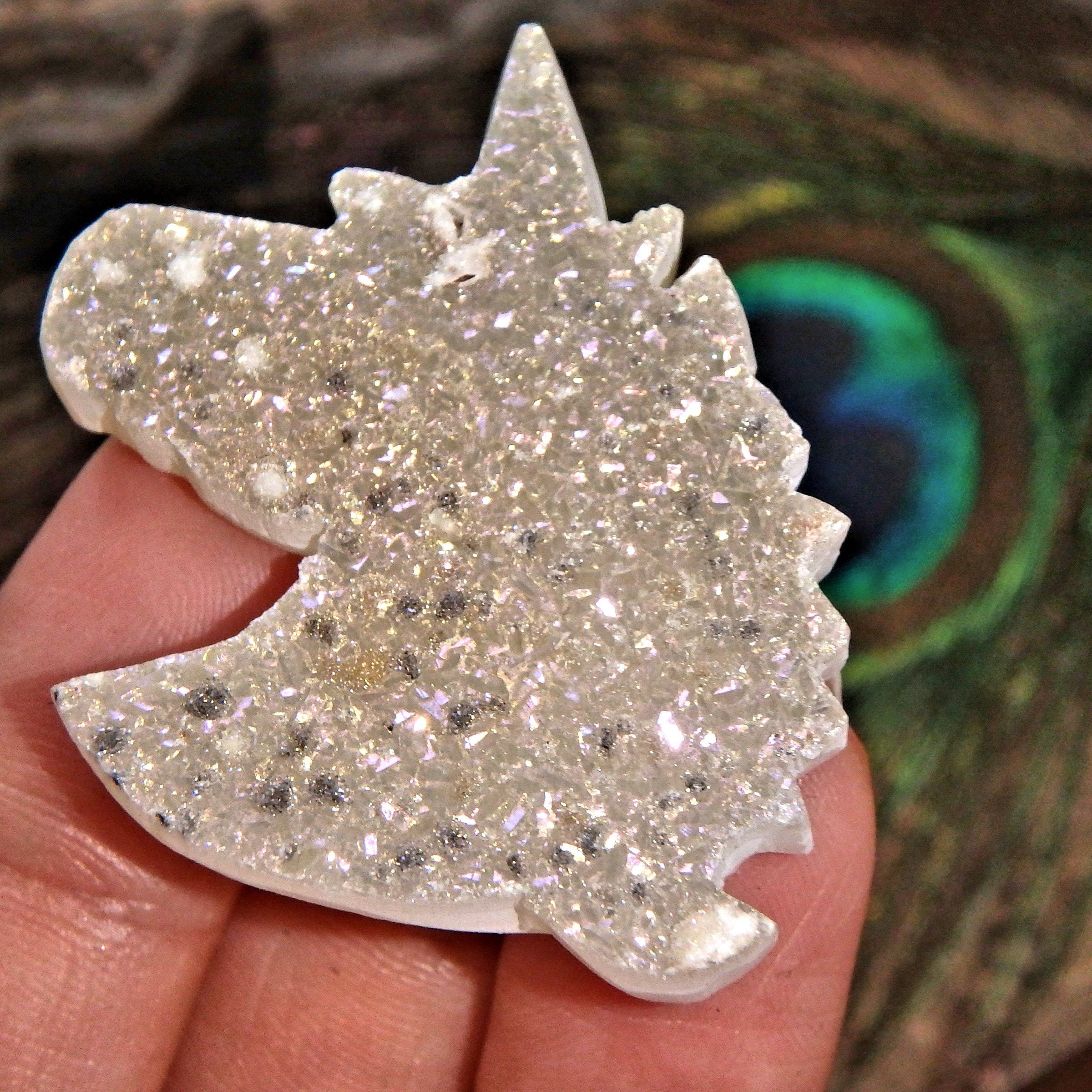 Angelic Angel Aura Infused Aura Druzy Unicorn Carving Specimen - Earth Family Crystals