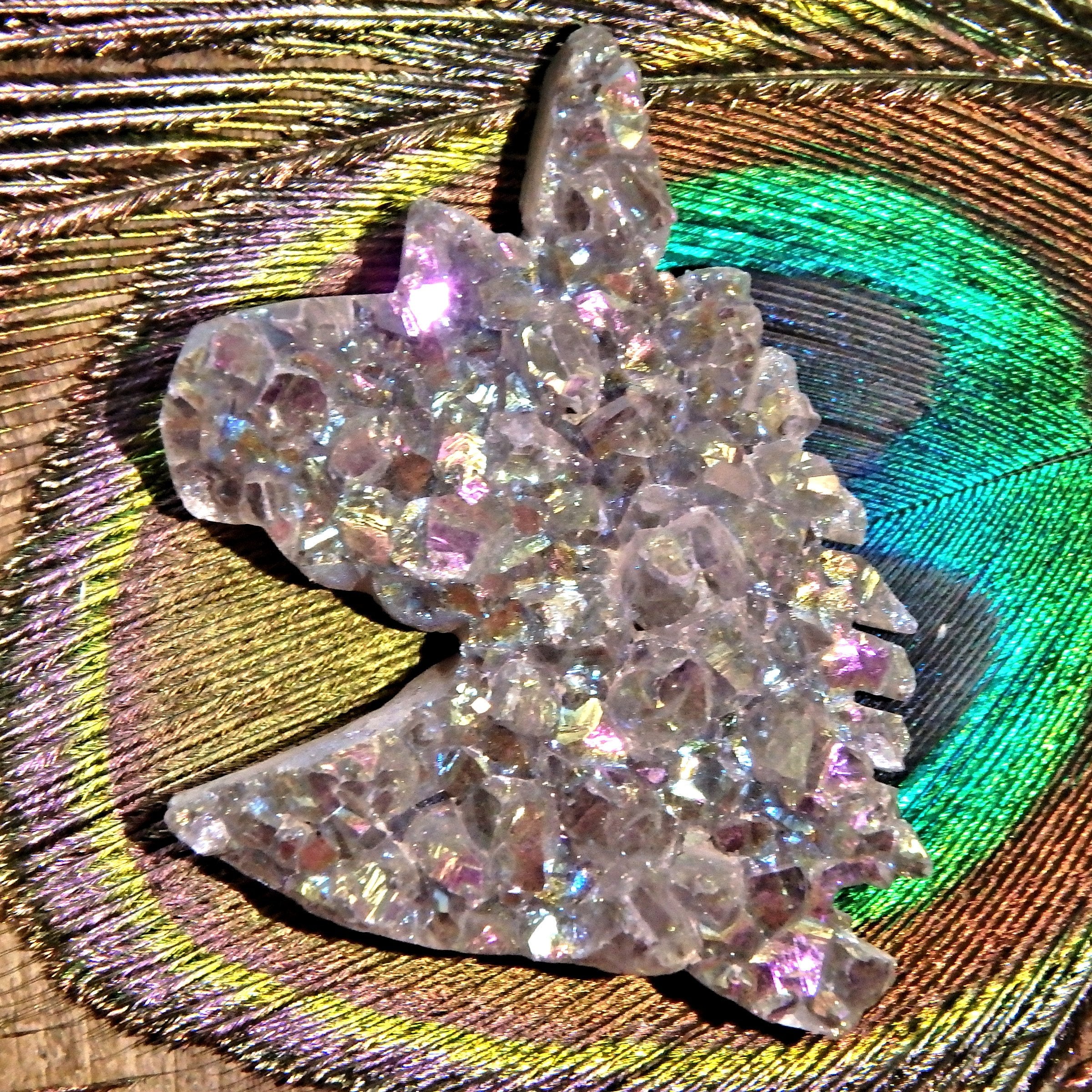 Stunning Titanium Infused Aura Druzy Unicorn Carving Specimen 3 - Earth Family Crystals