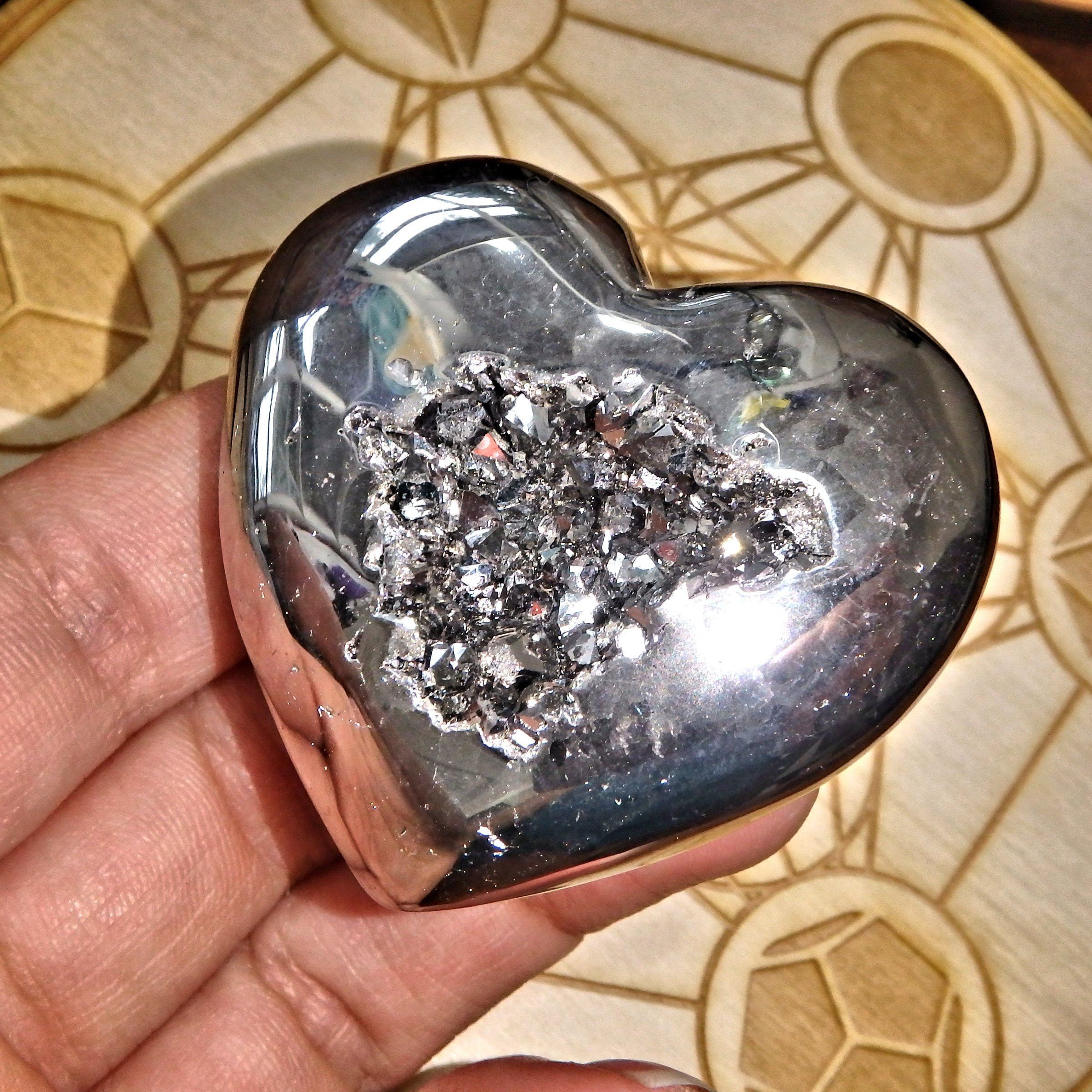 2 Sided Beauty~Silver Geode Druzy & Agate Heart Carving - Earth Family Crystals