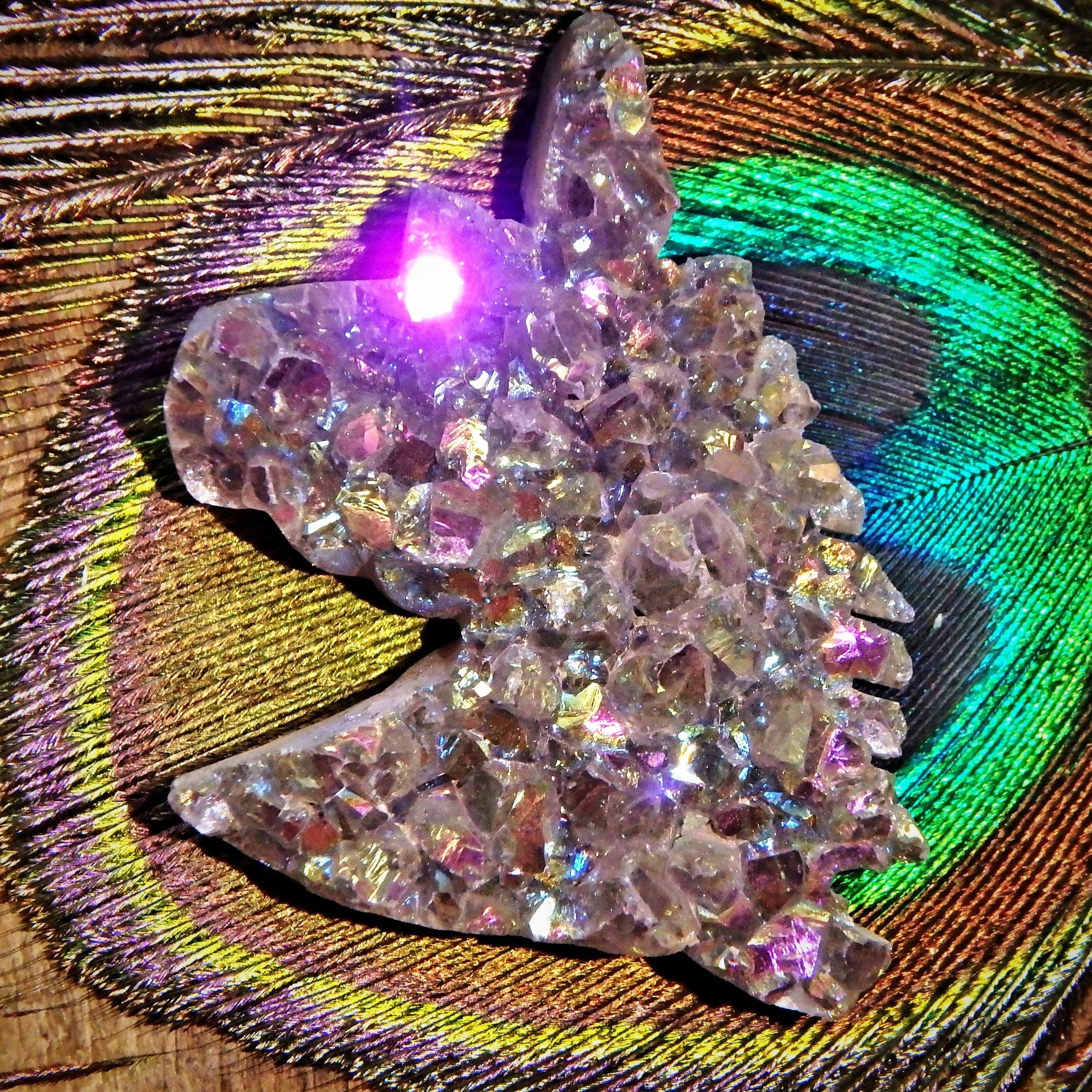 Stunning Titanium Infused Aura Druzy Unicorn Carving Specimen 3 - Earth Family Crystals