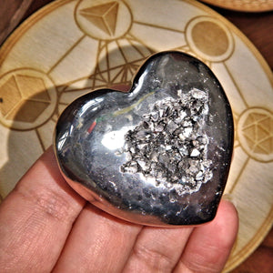 2 Sided Beauty~Silver Geode Druzy & Agate Heart Carving - Earth Family Crystals