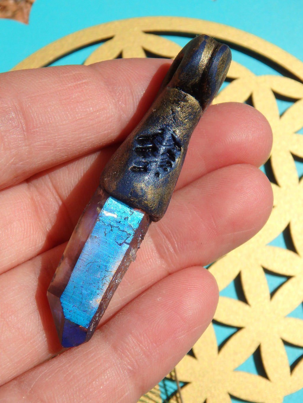 Brilliant Titanium Quartz Point Handmade Energy Pendant (On Adjustable Cotton Cord) - Earth Family Crystals