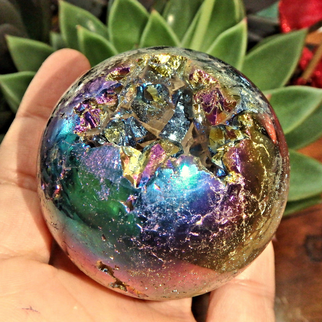 Deep Druzy Caves Rainbow Glow Titanium Quartz Geode Sphere From Brazil - Earth Family Crystals