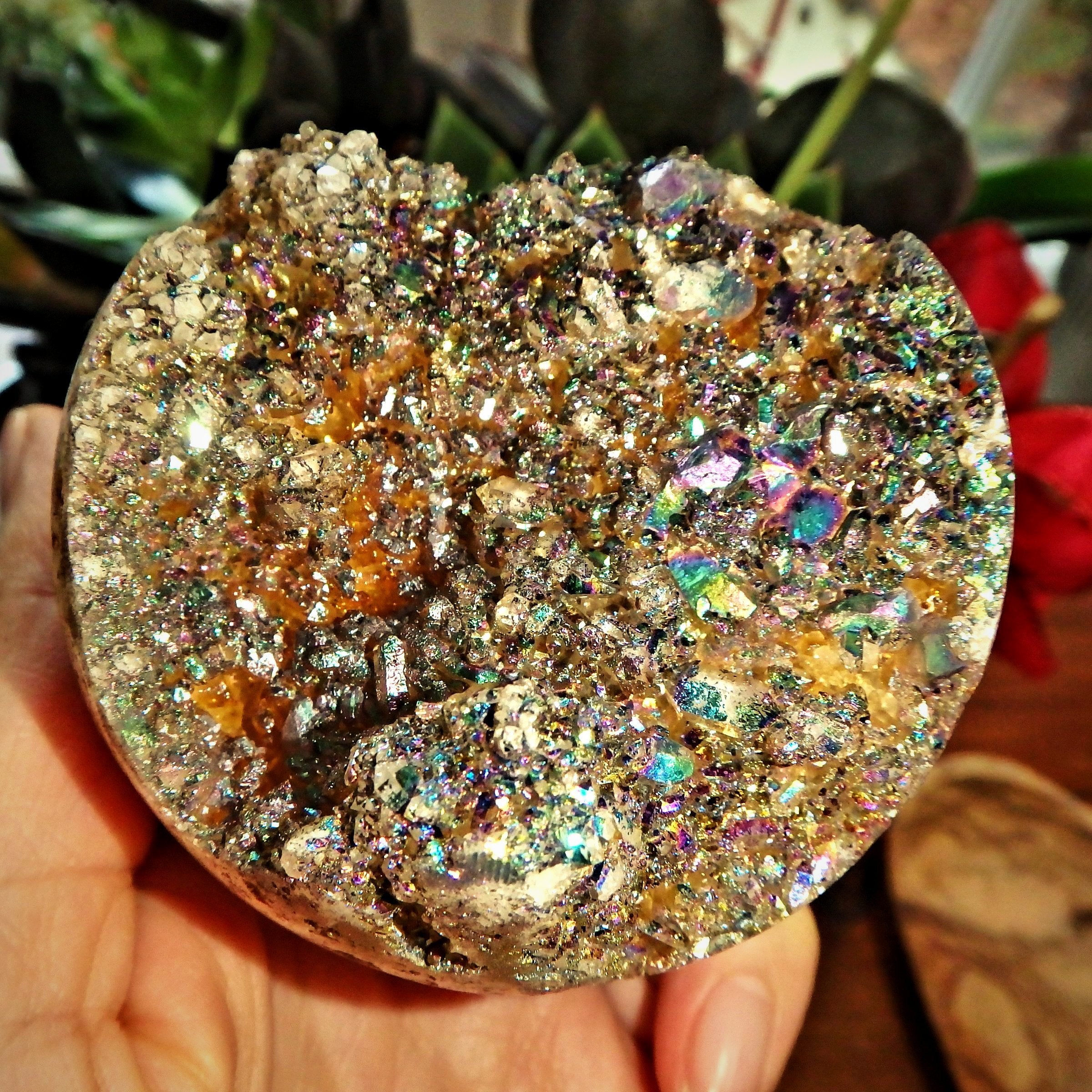 Extreme Sparkle Titanium Quartz Geode Sphere From Brazil - Earth Family Crystals