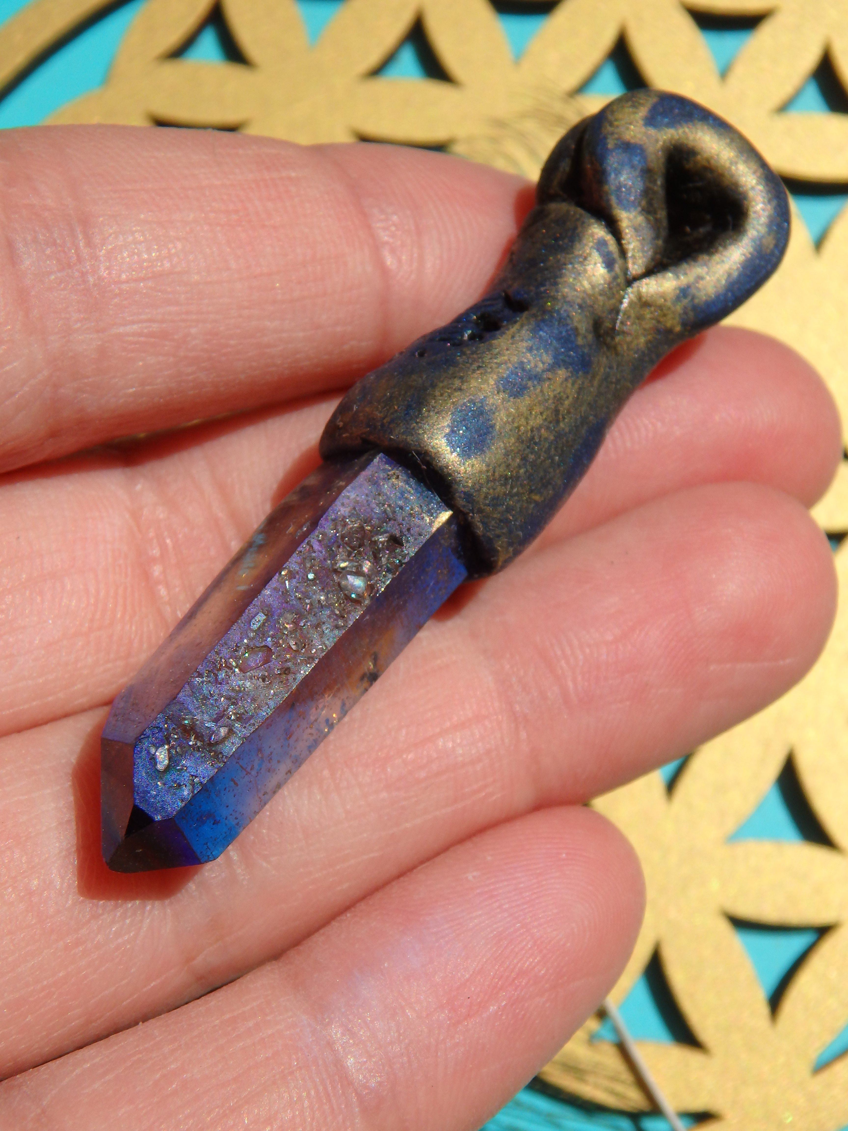 Brilliant Titanium Quartz Point Handmade Energy Pendant (On Adjustable Cotton Cord) - Earth Family Crystals