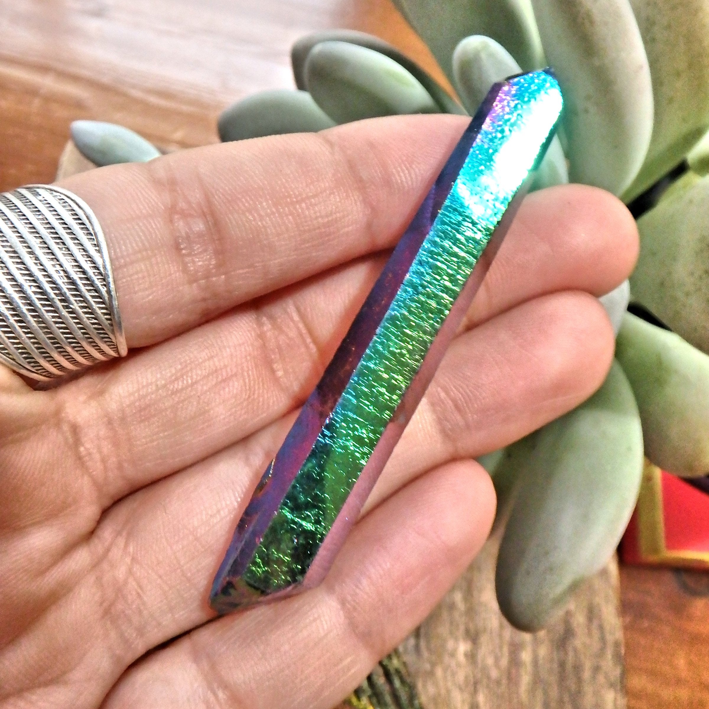 Uplifting Rainbow Titanium Quartz Colombian Lemurian Point With Self Healing 3 - Earth Family Crystals