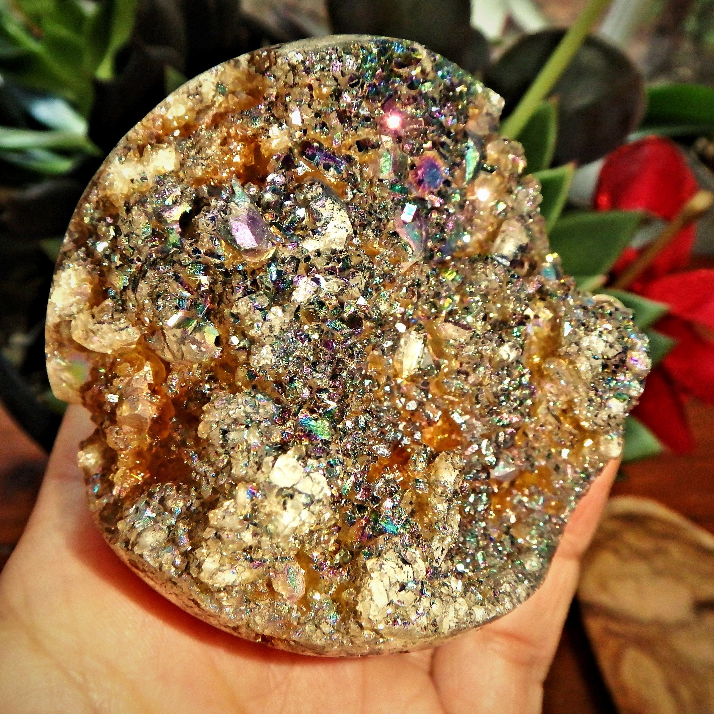 Extreme Sparkle Titanium Quartz Geode Sphere From Brazil - Earth Family Crystals