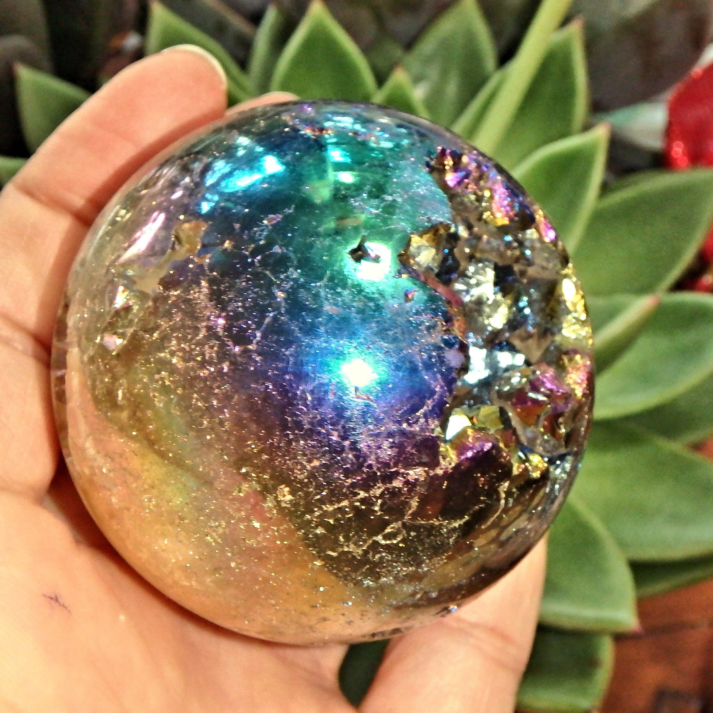 Deep Druzy Caves Rainbow Glow Titanium Quartz Geode Sphere From Brazil - Earth Family Crystals