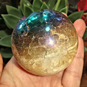 Deep Druzy Caves Rainbow Glow Titanium Quartz Geode Sphere From Brazil - Earth Family Crystals