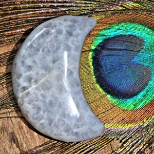 Adorable Druzy Sparkle Rainbow Titanium  Quartz & Agate Geode Crescent Moon Carving - Earth Family Crystals