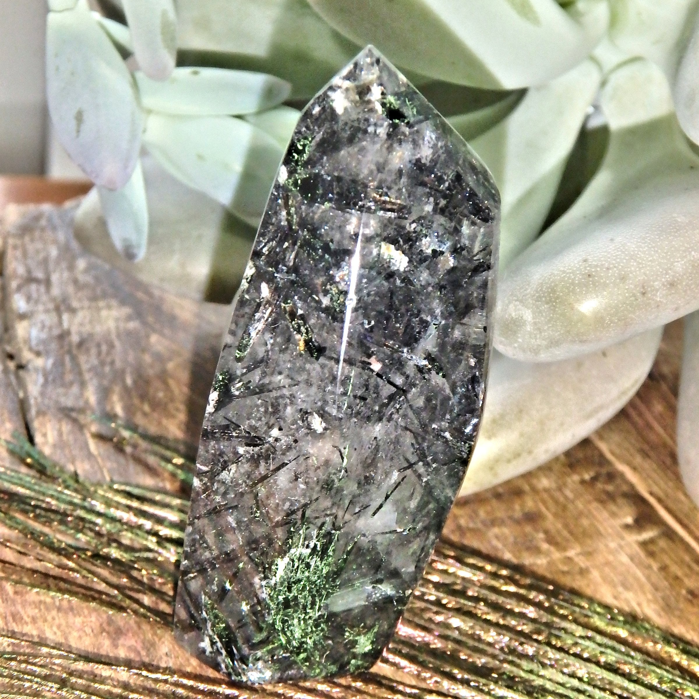 Tourmaline Packed- High Vibes Tourmalated Himalayan Quartz Polished Standing Specimen 1 - Earth Family Crystals