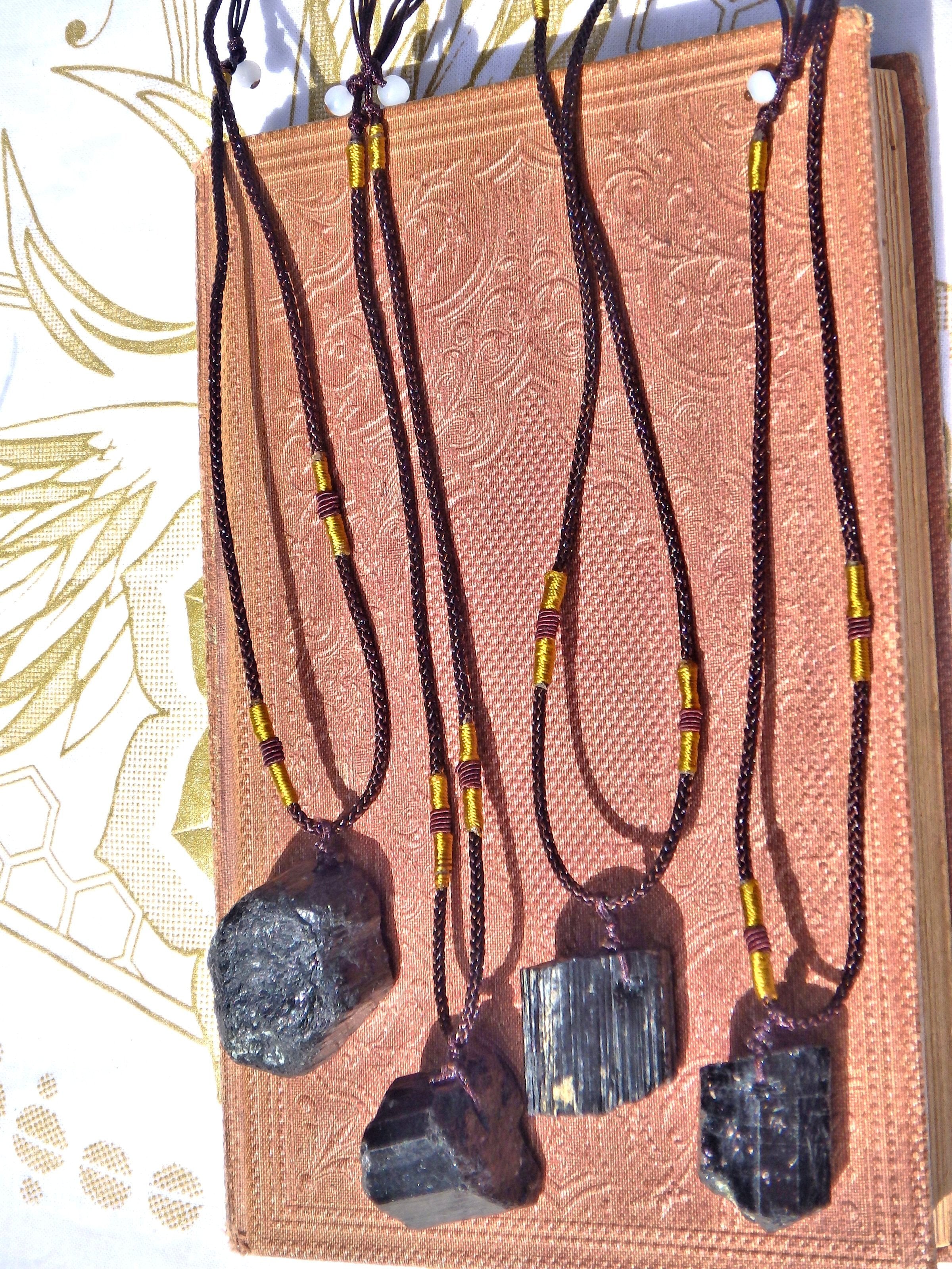 Protective Chunky Raw Black Tourmaline Stone on Adjustable Cord Necklace