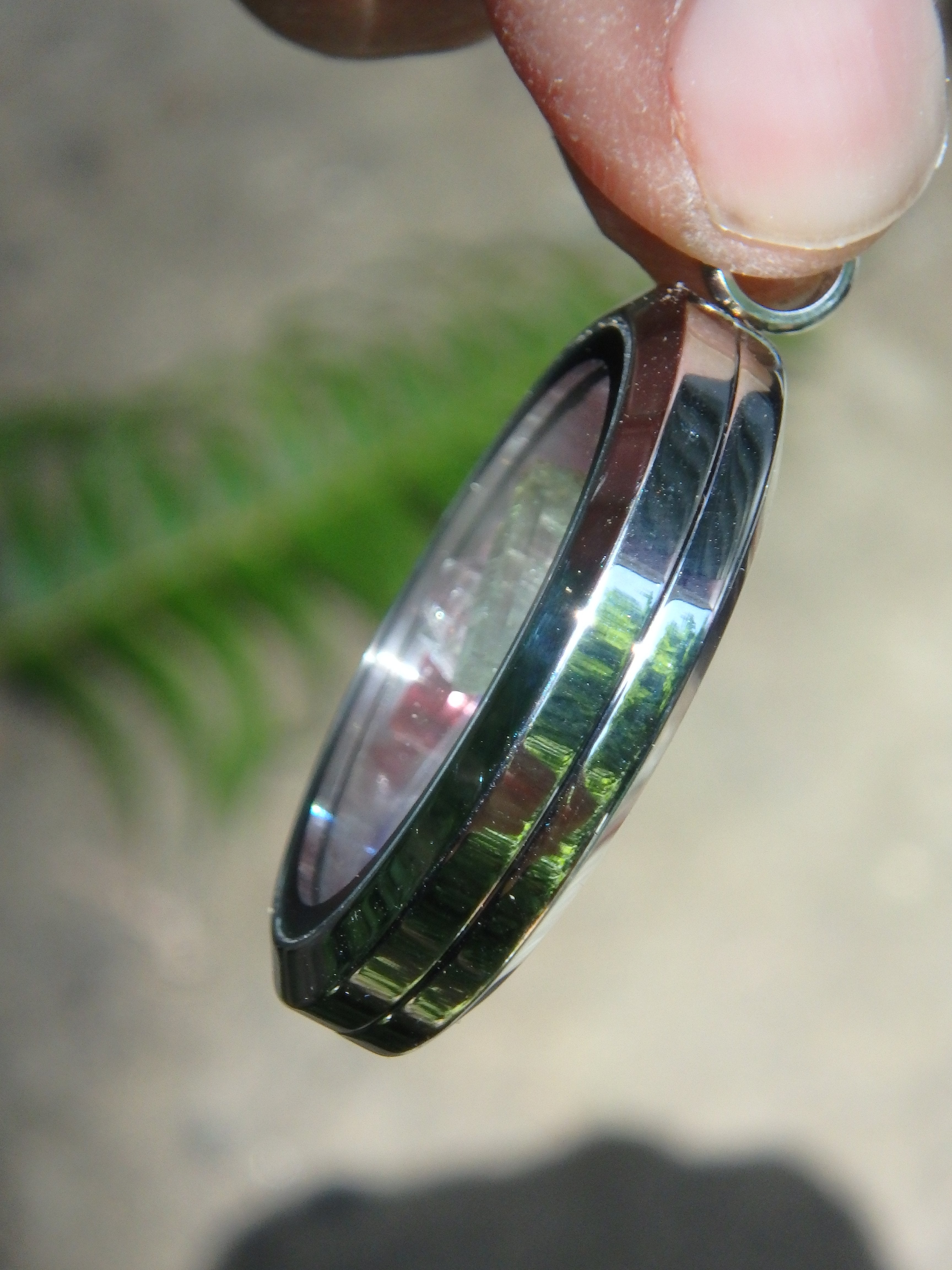 Power Combo~Herkimer Diamond, Tanzanite & Green & Pink Tourmaline Points Floating in Stainless Steel Locket Style Pendant (Includes Silver Chain) - Earth Family Crystals