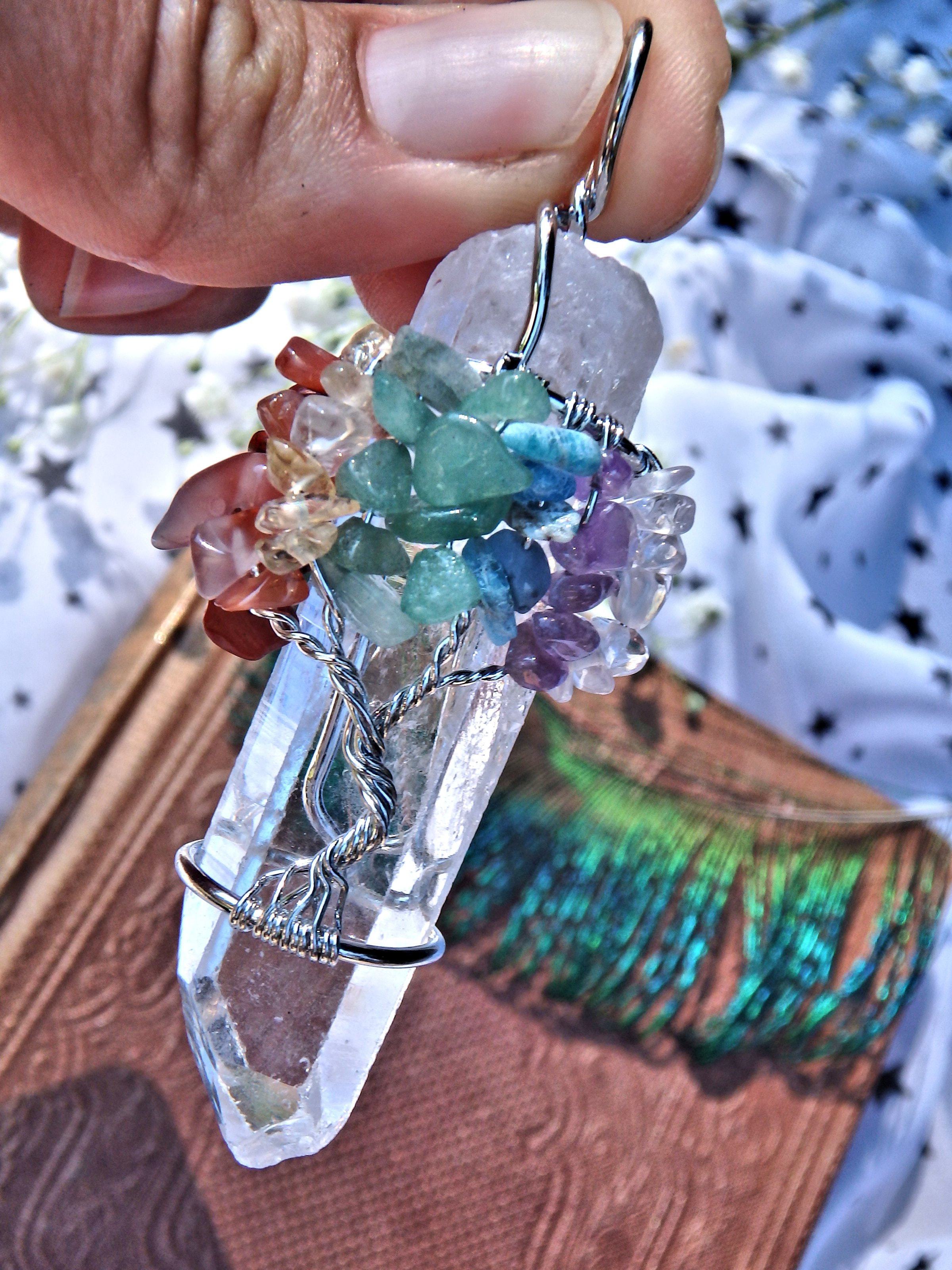 Chakra Stones Tree of Life Wire Wrapped Quartz Point Pendant - Earth Family Crystals