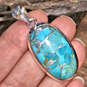 RESERVED For HESTELLE.B~ Gorgeous Vibrant Blue Turquoise & Genuine Silver Veins Gemstone Pendant in Sterling Silver (Includes Silver Chain) 2 - Earth Family Crystals