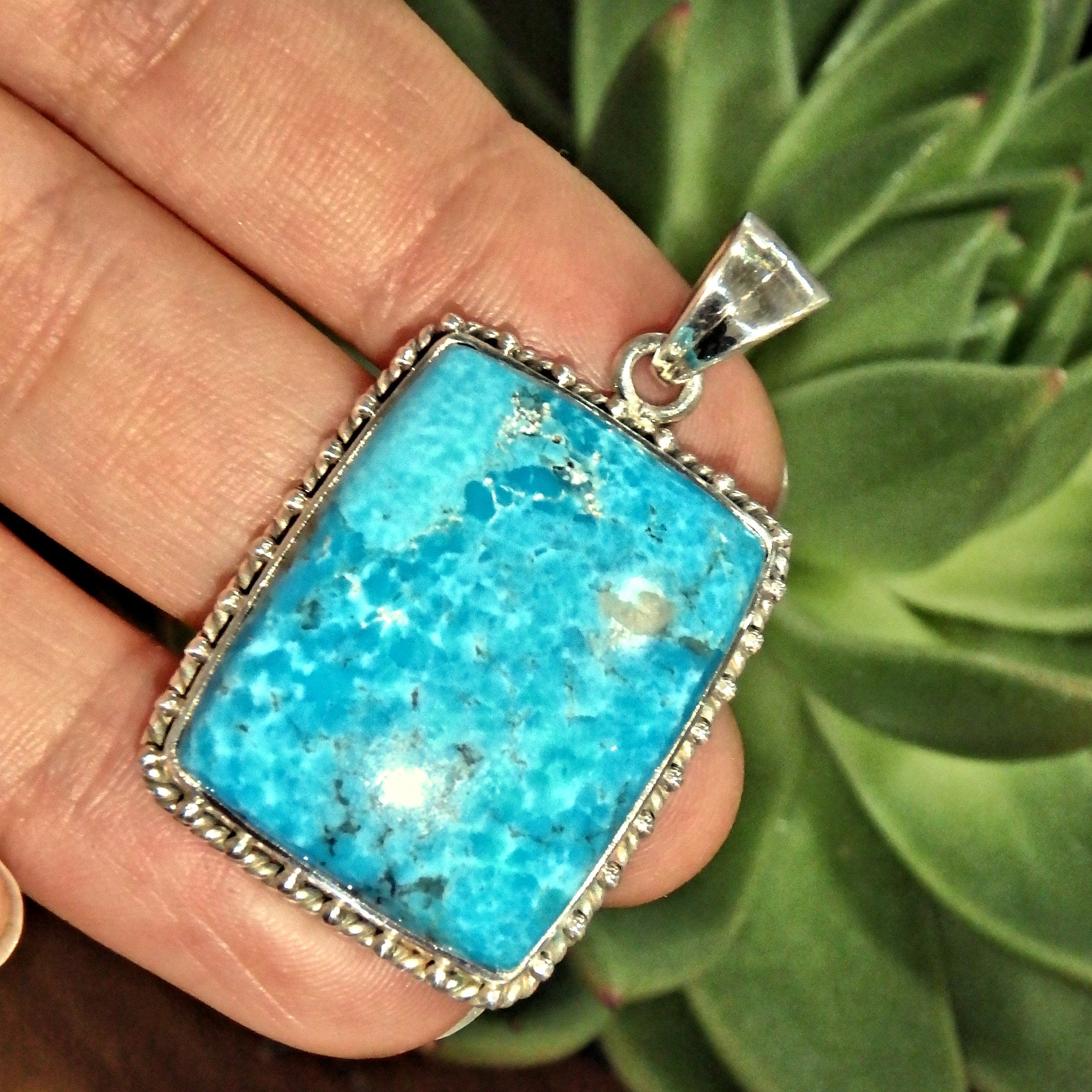 Vibrant Blue Kingman Turquoise Sterling Silver Pendant (Includes Silver Chain)2 - Earth Family Crystals