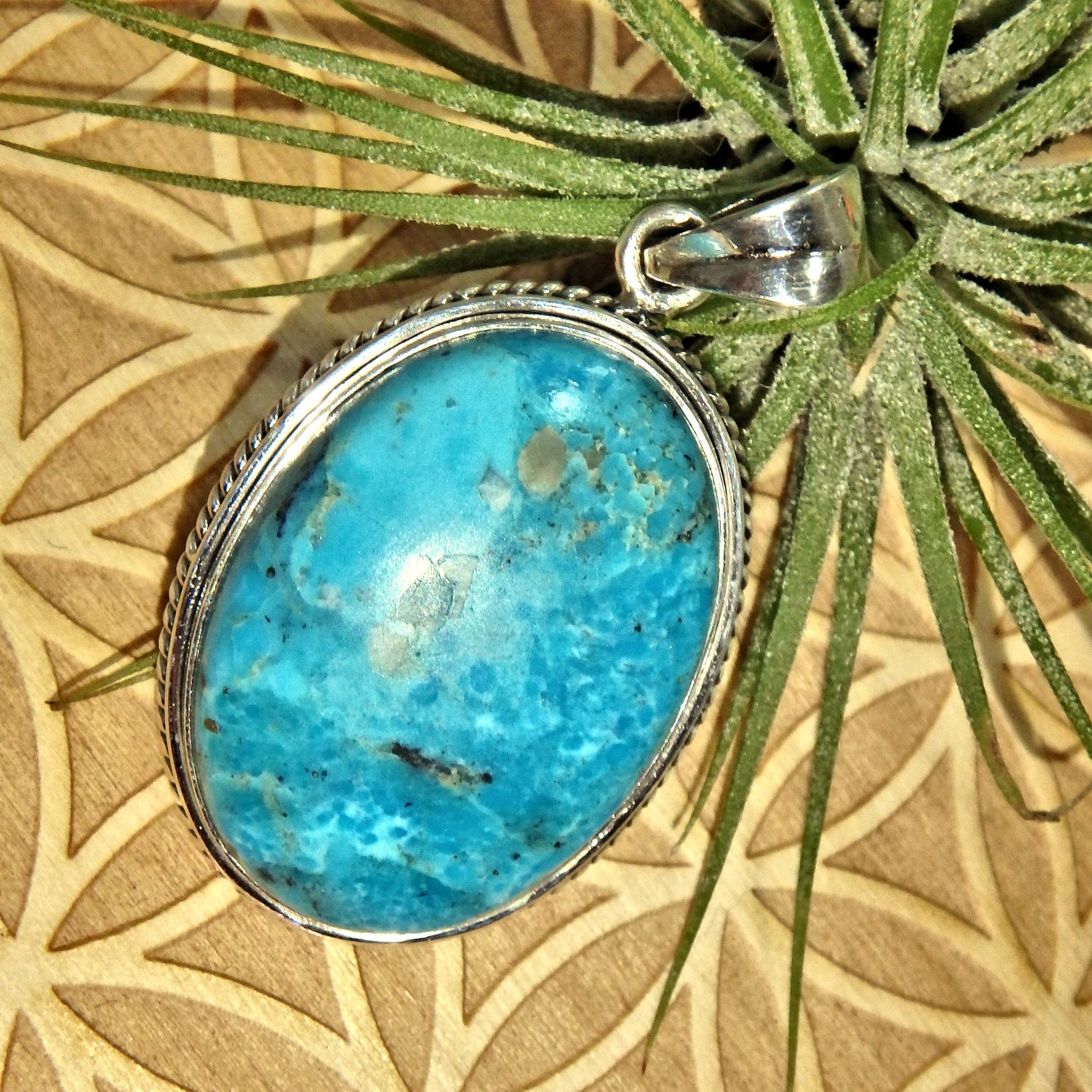 Vibrant Blue Kingman Turquoise Sterling Silver Pendant (Includes Silver Chain)1 - Earth Family Crystals