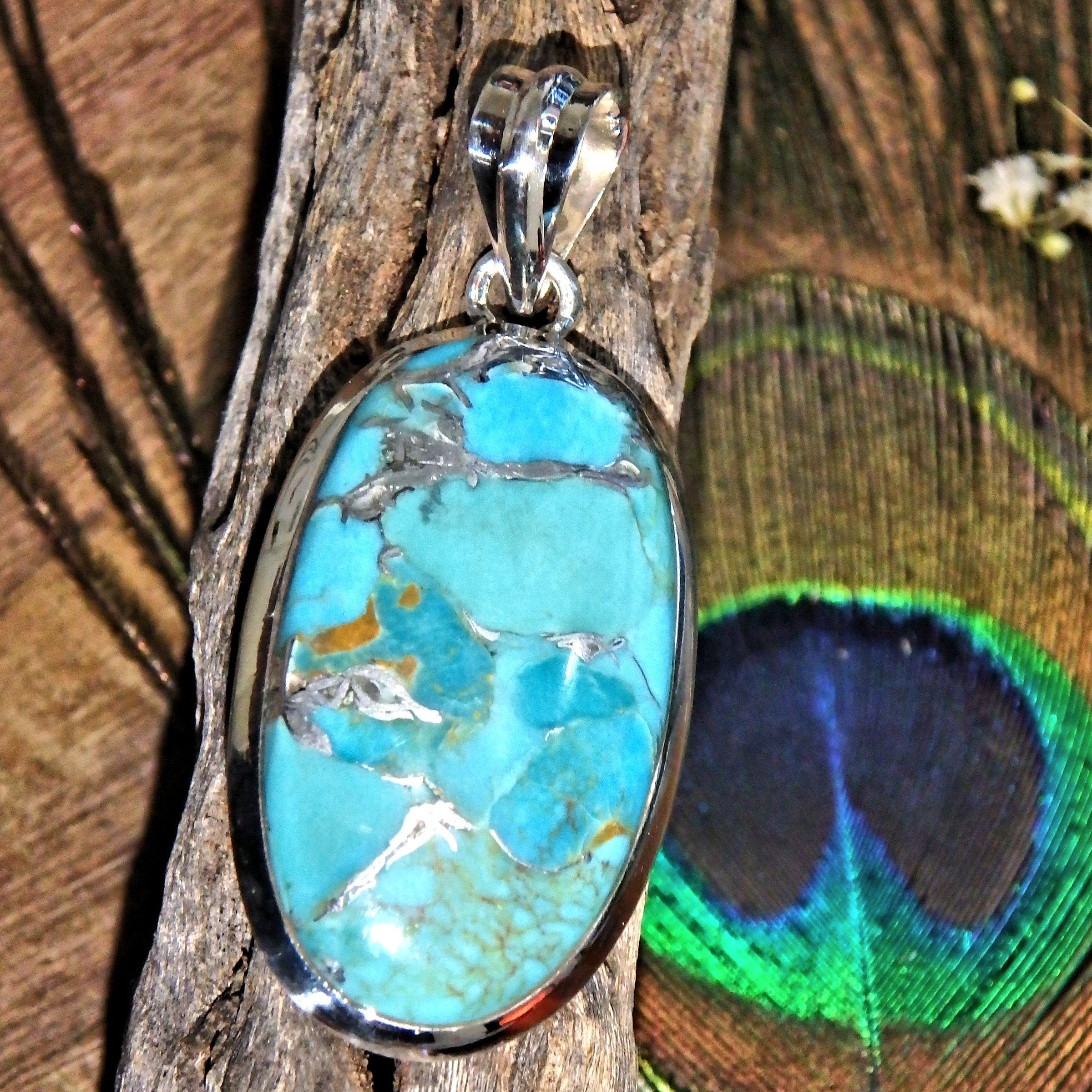 RESERVED For HESTELLE.B~ Gorgeous Vibrant Blue Turquoise & Genuine Silver Veins Gemstone Pendant in Sterling Silver (Includes Silver Chain) 2 - Earth Family Crystals