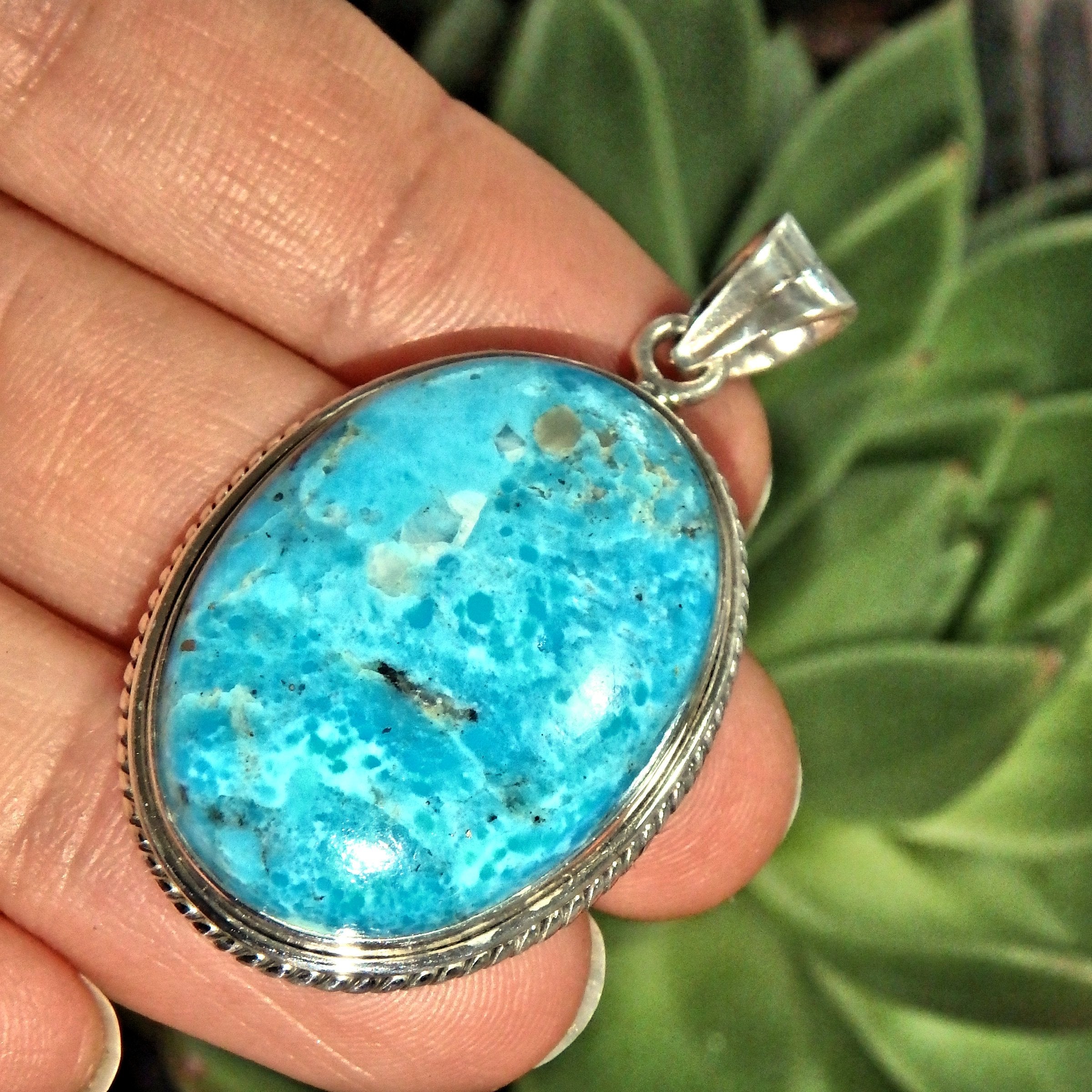 Vibrant Blue Kingman Turquoise Sterling Silver Pendant (Includes Silver Chain)1 - Earth Family Crystals