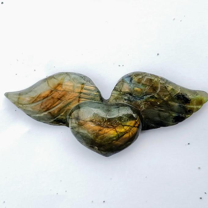 Rare Pink Flashes & Rainbows Labradorite Flying Heart Carving - Earth Family Crystals