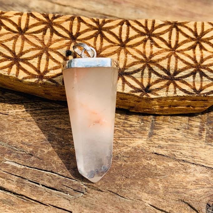 Frosted Angel Phantom Quartz Pendant in Sterling Silver (Includes Silver Chain) - Earth Family Crystals