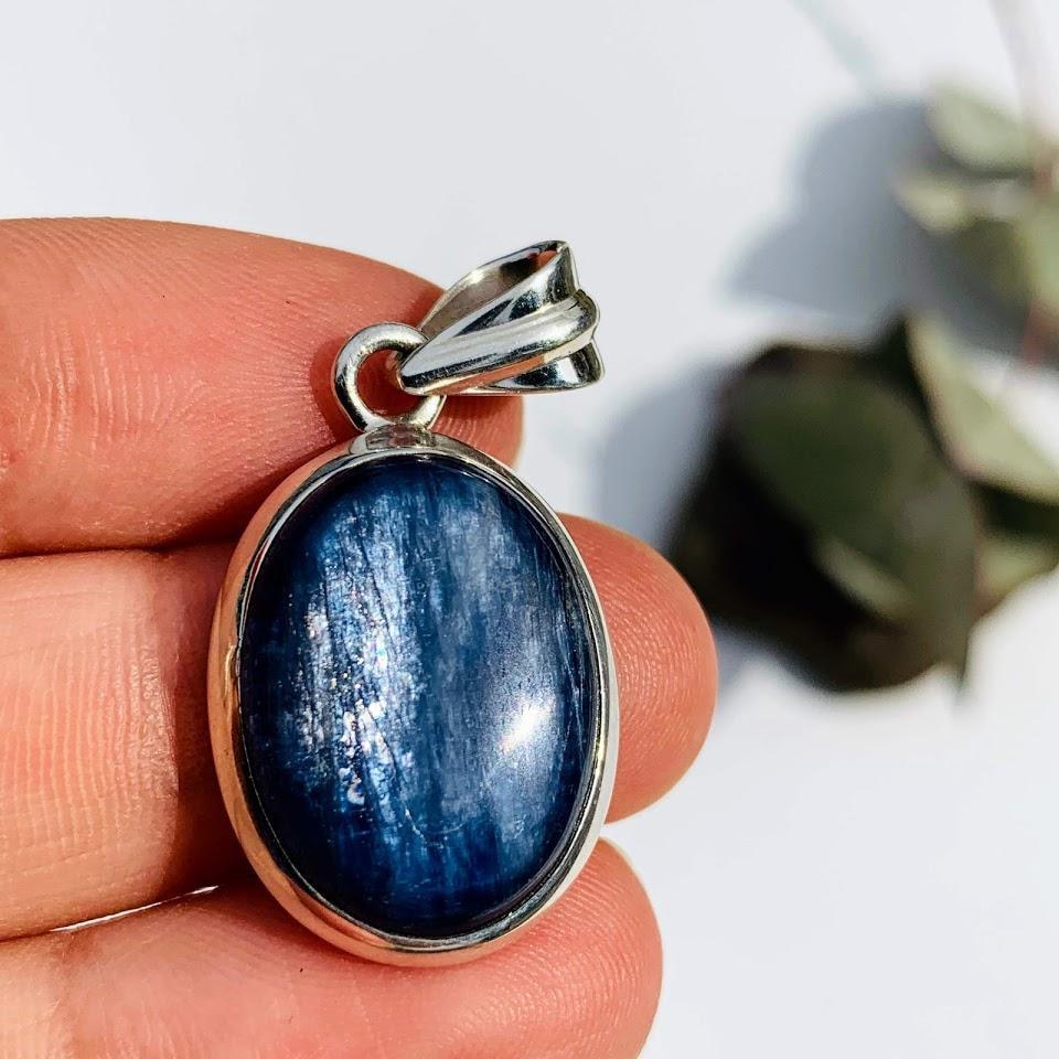 Dancing Sheen Blue Kyanite Sterling Silver Pendant (Includes Silver Chain) #2 - Earth Family Crystals