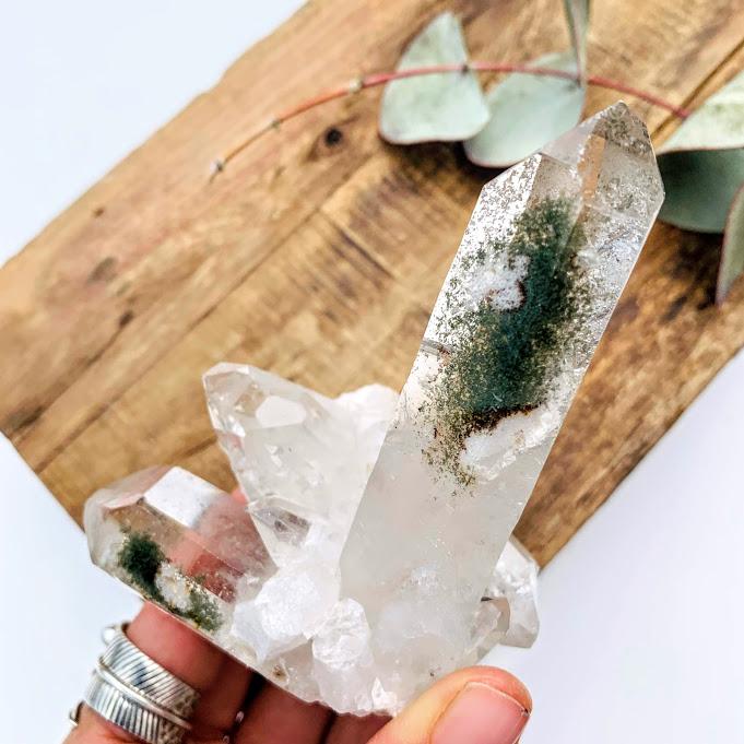 Fabulous Green Chlorite Quartz Cluster From Brazil - Earth Family Crystals