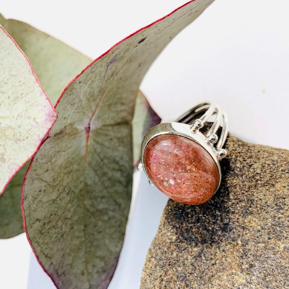 Pretty Sparkles Orange Sunstone Ring in Sterling Silver (Size 5) - Earth Family Crystals