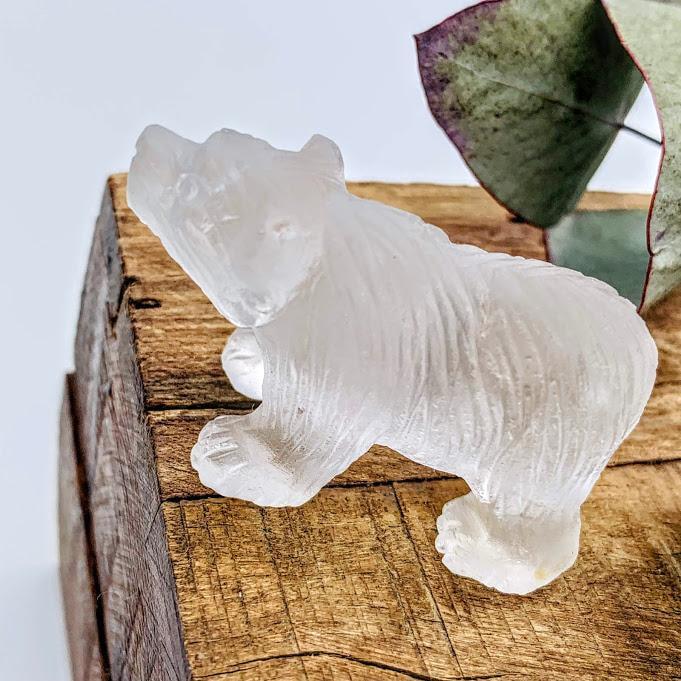 Adorable Clear Quartz Bear Display Carving - Earth Family Crystals