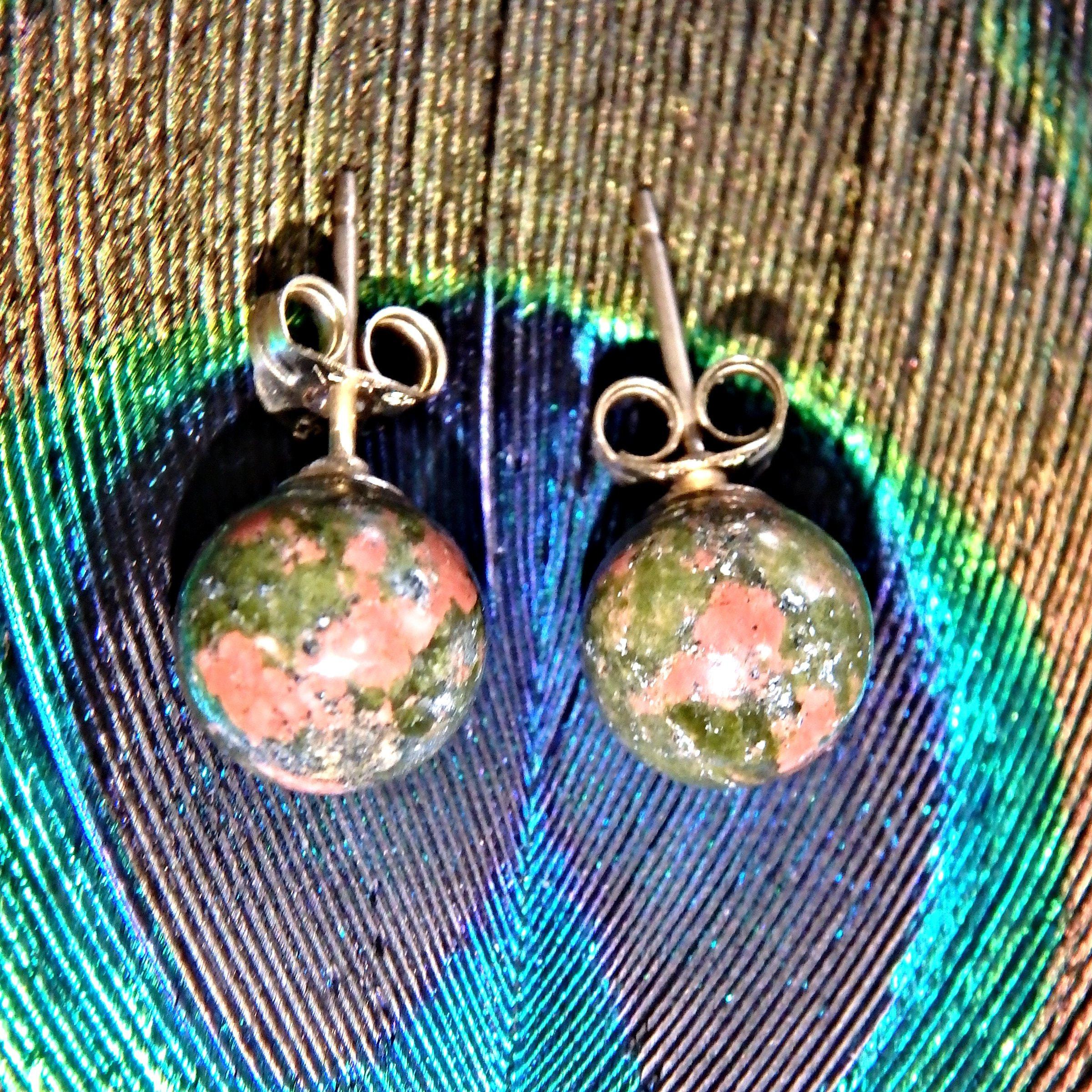 Cute Unakite Gold Fill Stud Earrings - Earth Family Crystals