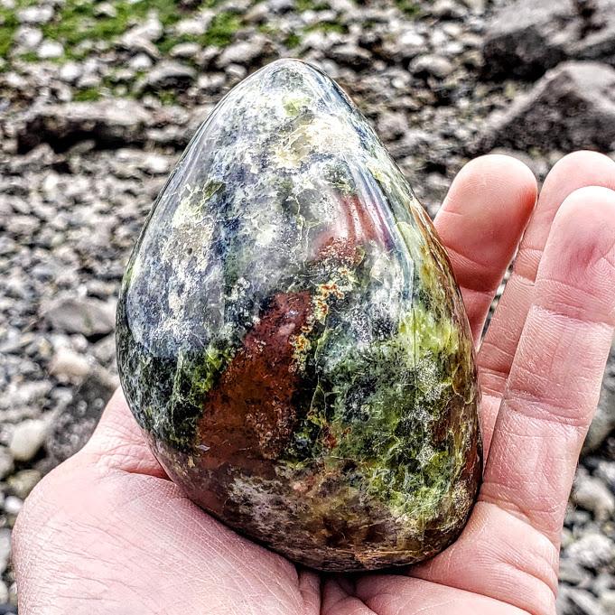 Unique Color Contrast Green Opal Standing Carving - Earth Family Crystals