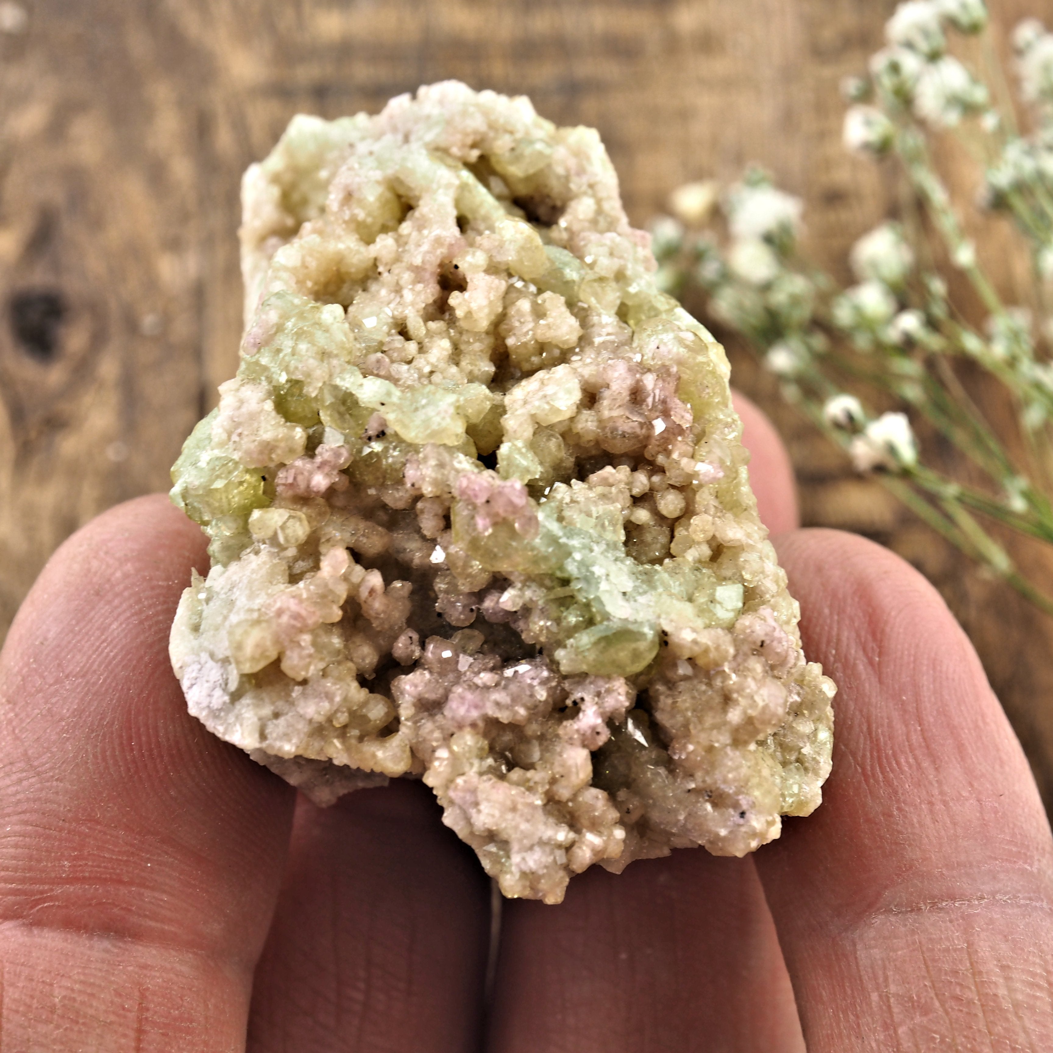 Sparkling Natural Pink & Lime Green Vesuvanite Specimen From Quebec, Canada #1