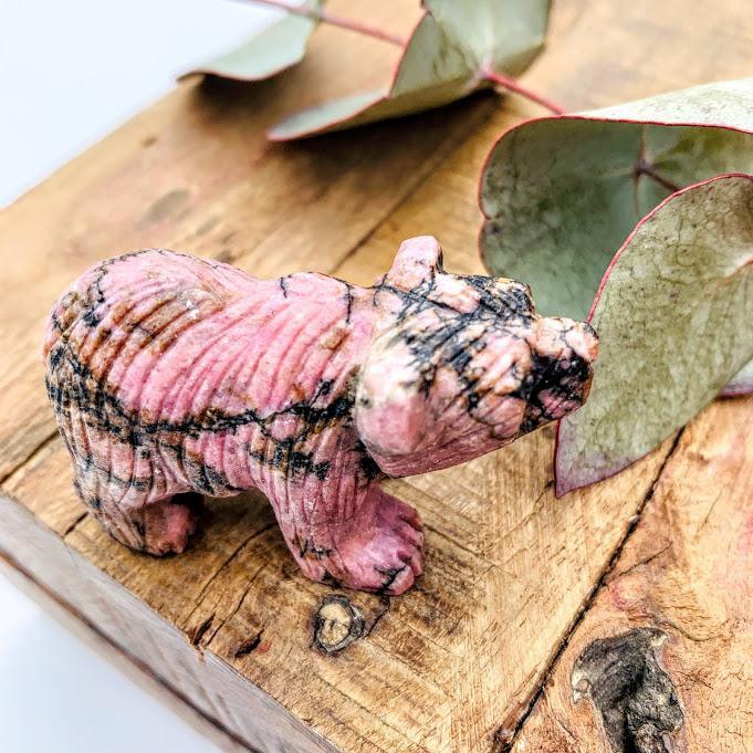 Adorable Rhodonite Bear Display Carving - Earth Family Crystals