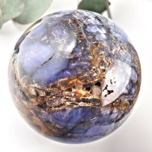 RESERVED For Marie.C~ Gorgeous XL Violet Flame Agate Sphere Carving From Madagascar - Earth Family Crystals