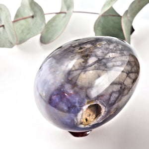 Stunning Violet Flame Agate Egg Carving with Large Natural Cave From Madagascar - Earth Family Crystals