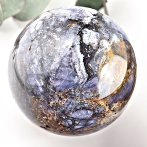 RESERVED For Marie.C~ Gorgeous XL Violet Flame Agate Sphere Carving From Madagascar - Earth Family Crystals