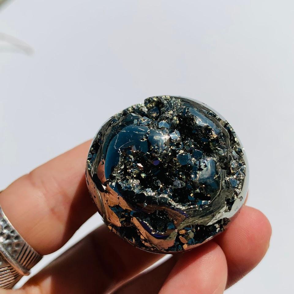 Uplifting Golden Sparkle Pyrite Geode Sphere From Peru #2 - Earth Family Crystals