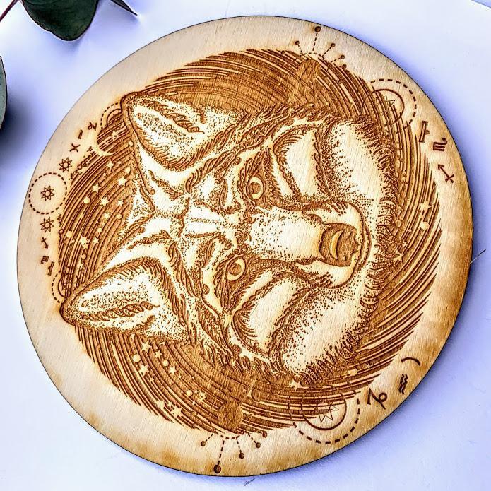 Crystal Mandala Set -Includes Fox Birch Wood Board, Natural Golden Spirit Quartz & 6 Golden Healer Quartz Points - Earth Family Crystals