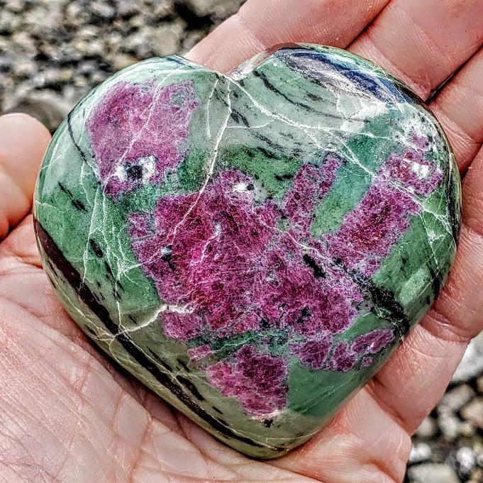 Rare Large & Chunky Ruby Zoisite Love Heart Carving - Earth Family Crystals