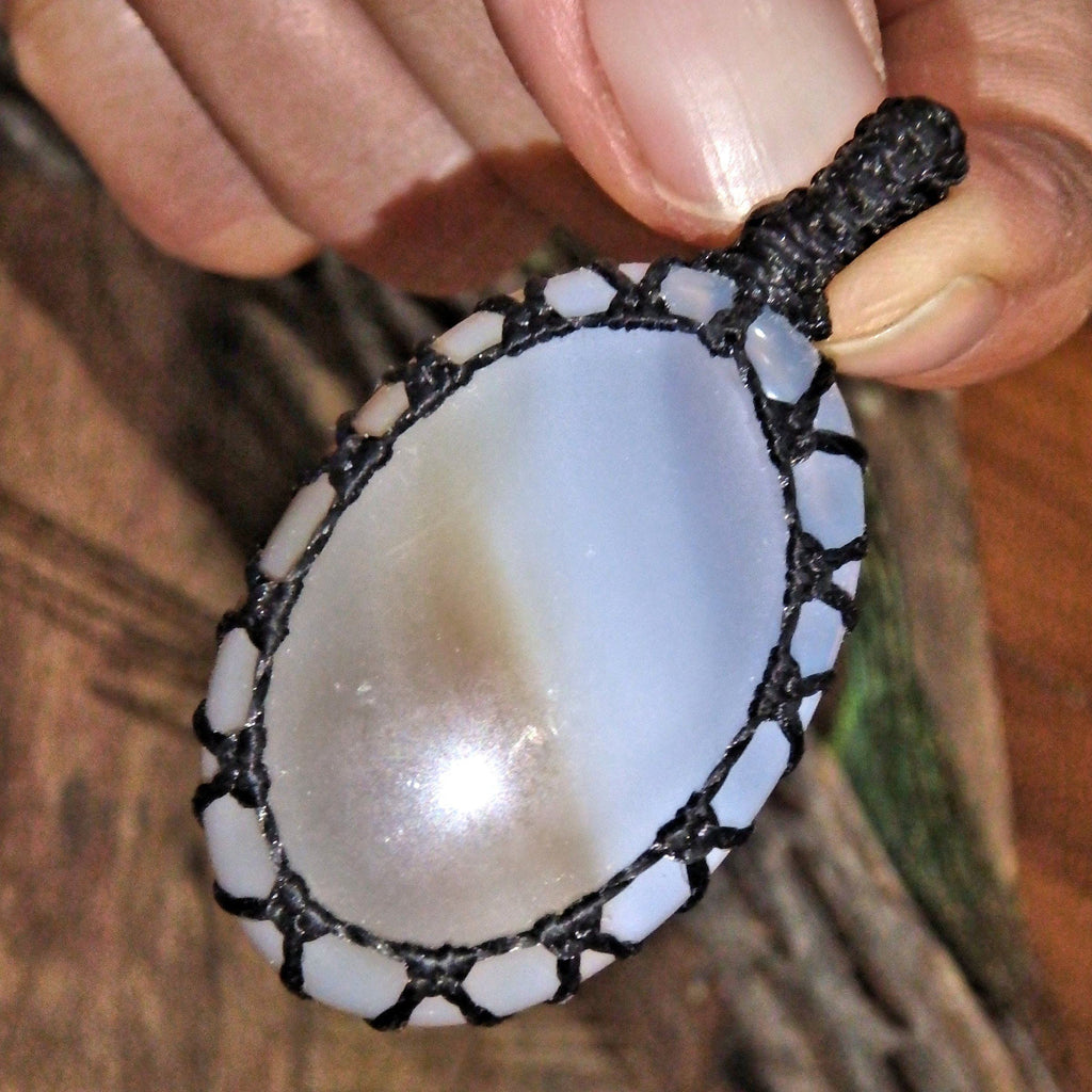 Earthy Brown & White Agate Handmade Macrame Pendant - Earth Family Crystals